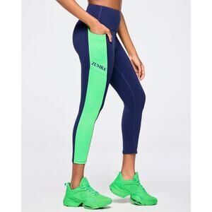 Zumba Out Loud High Rise Crop Leggings with Pockets ~ Indigo medium